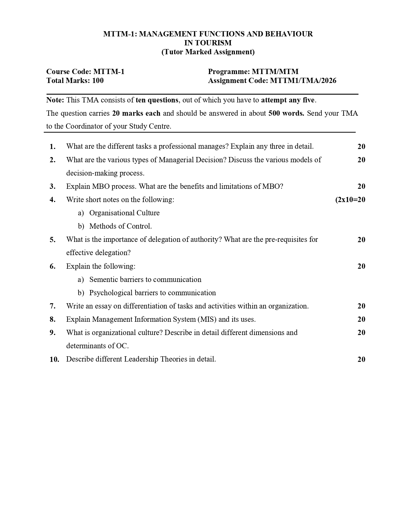 ignou mttm 1 assignment 2025 26 